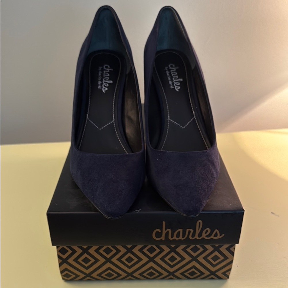 Charles by Charles David Blue Heels Classic Micro Suede Design